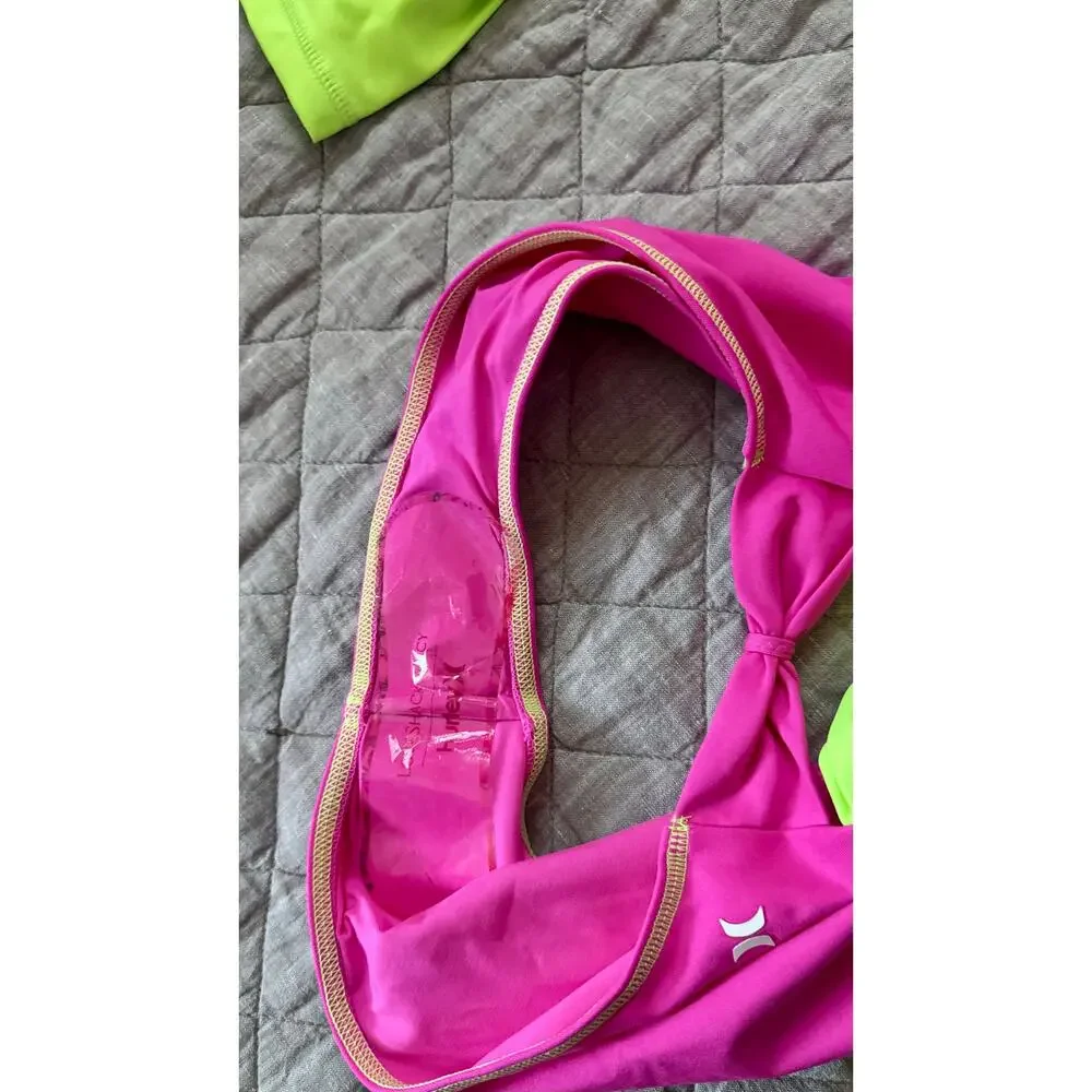 LoveShackFancy x Hurley Pink & Lime Blocked Bow Cheeky Surf Swimsuit XL